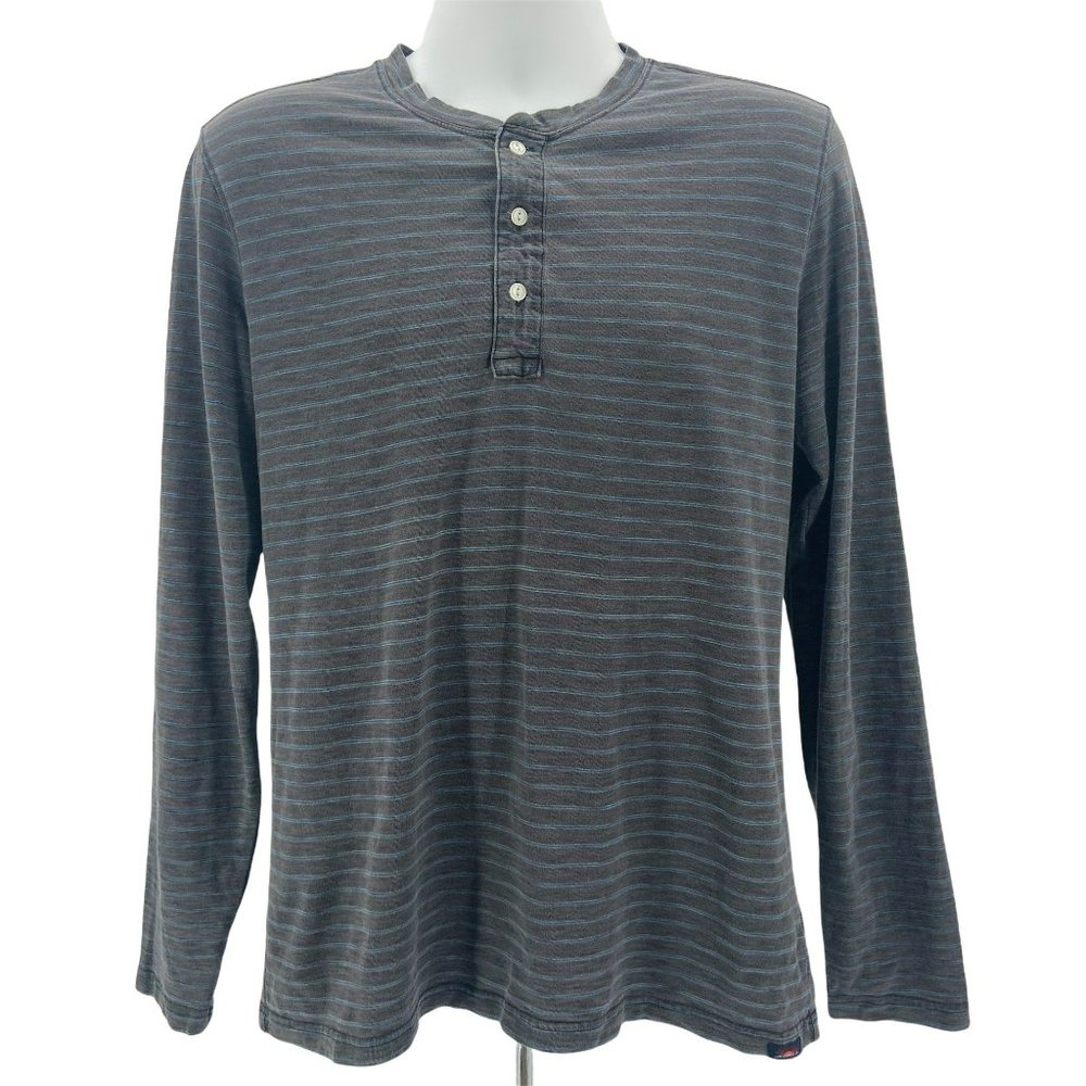 Faherty Brand Indigo Dyed Gray Blue Stripe Henley Shirt Mens Medium